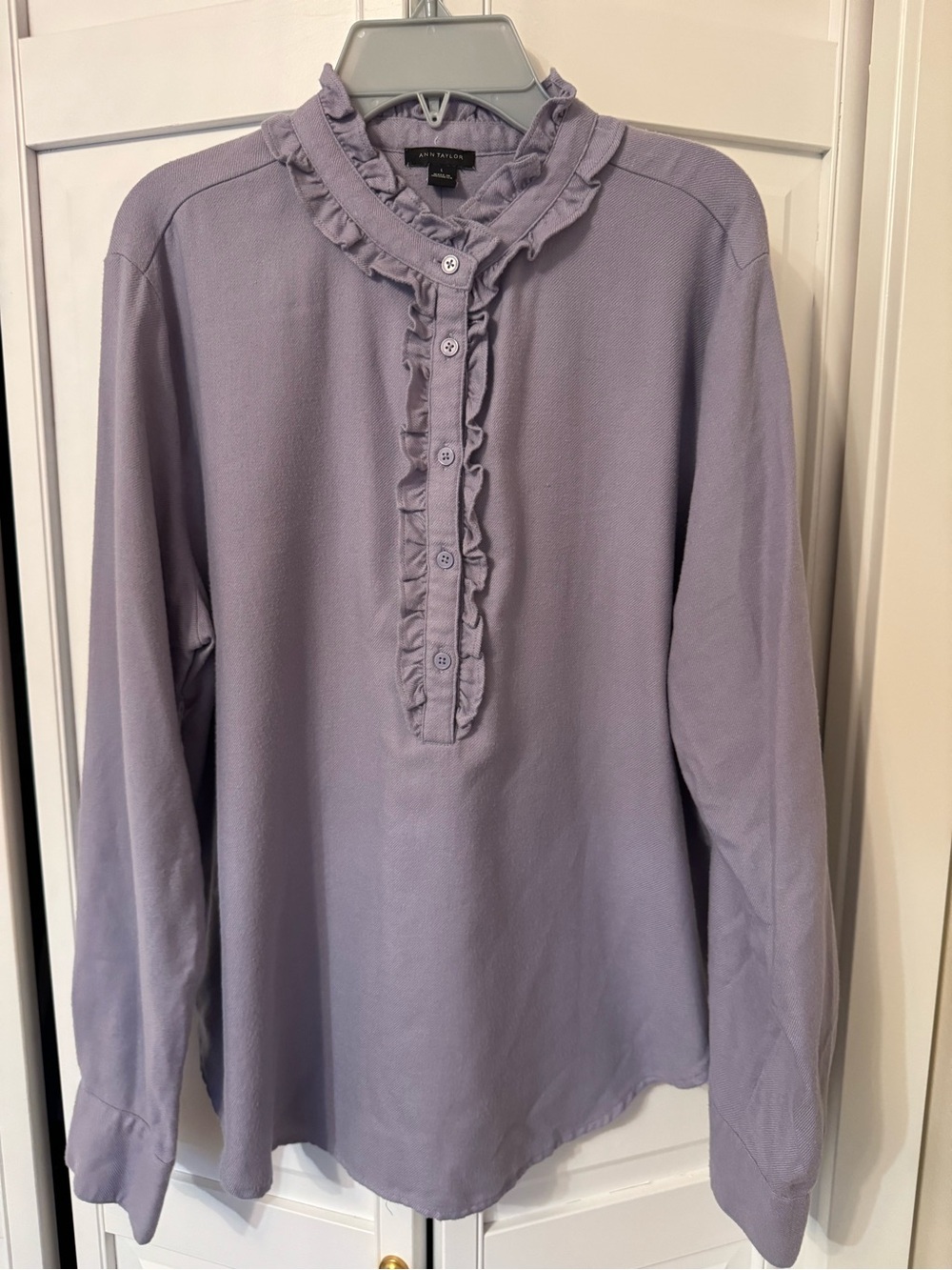 Ann Taylor Lavender Ruffle-Trim Long Sleeve Henley